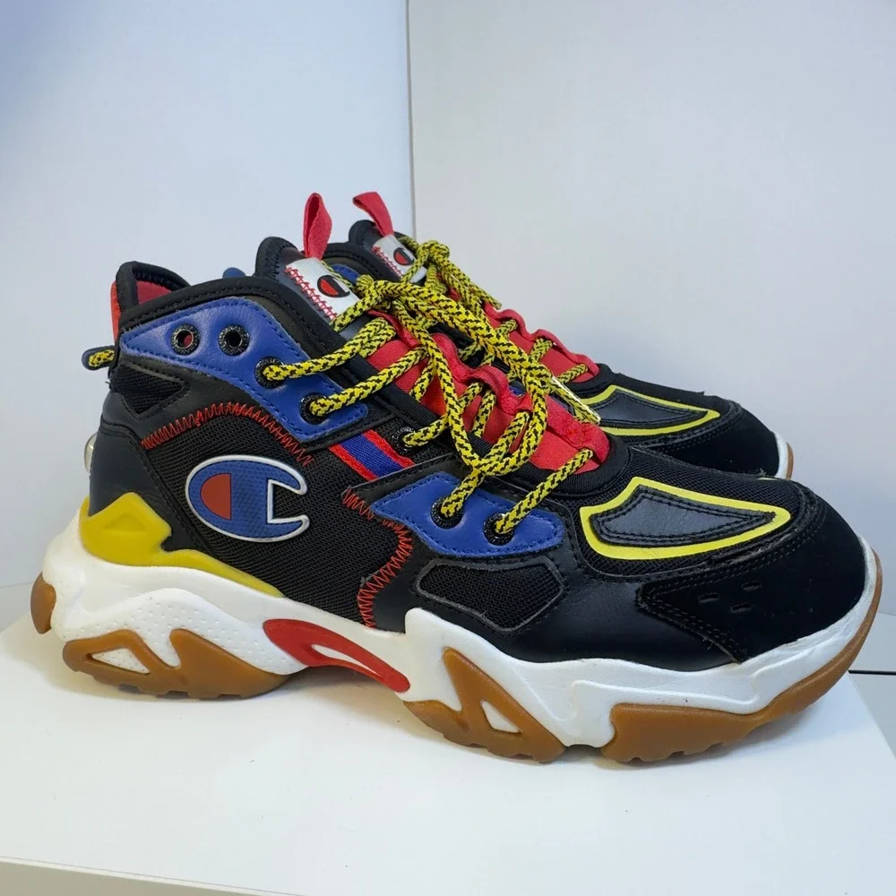 Champion Tank High Top Sneaker Mens 10 Black Multi Color Chunky Streetwear Shoe